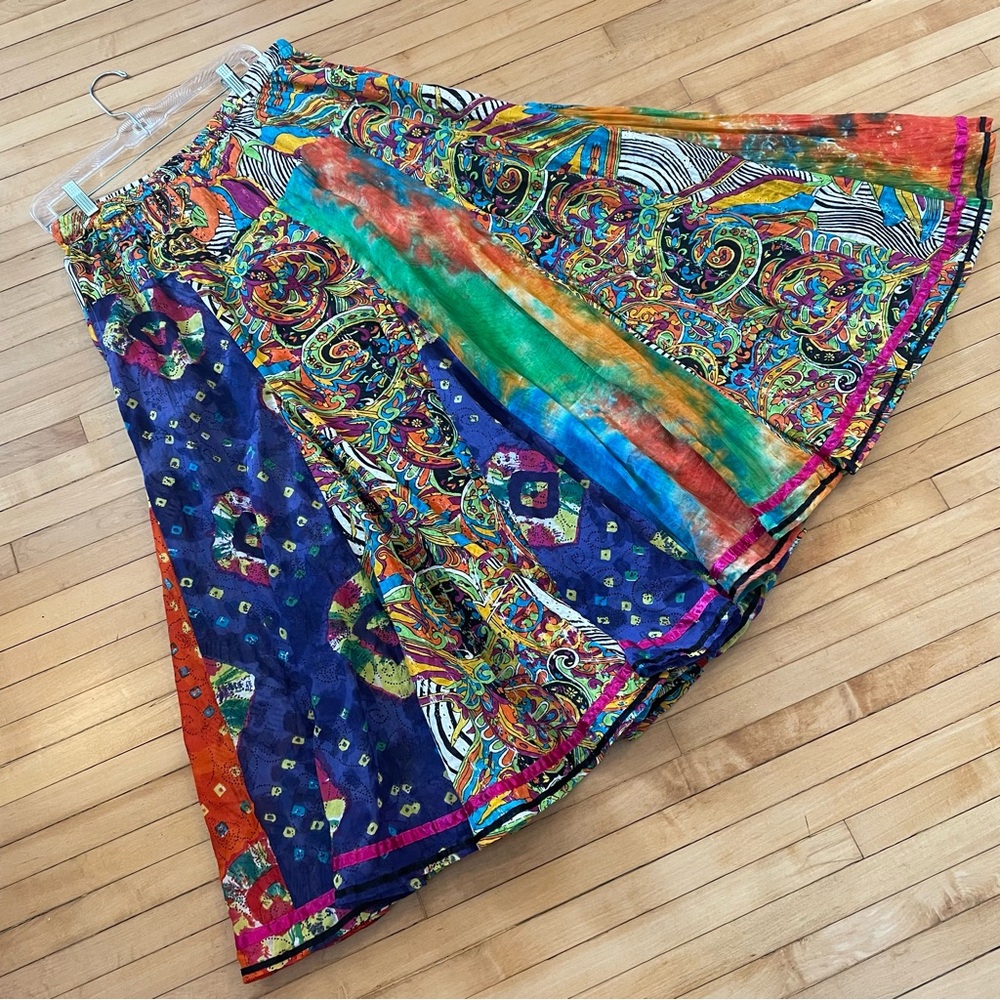 ANU BY NATURAL Mixed Print Patchwork Circle Skirt… - image 1